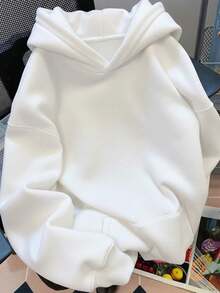 Sudadera con capucha para mujer estilo americano sencillo estampado de estrella, poliéster, corte holgado, gris, manga larga, otoño invierno, ideal para uso diario y streetwear - Blanco - Ver 2