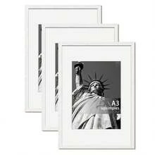 1/2/3件套白色实木艺术相框，现代家居装饰简约壁挂相框，A4尺寸带支架，可摆放或悬挂，艺术相框，30x40厘米，A3实木相框 - 白色 - 查看 17