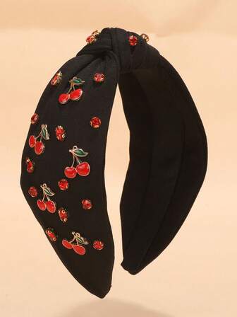 1pc Women's Cherry Crystal Hairband, Fruit Cherry Butterfly Hair Hoop ,Diadema