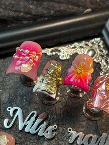 10 piezas de uñas postizas cortas de pato cubiertas a mano, uñas rosas, estilo francés blanco y rosa, set de arte de uñas estilo Y2K, adecuado para que las mujeres lo usen a diario en fiestas y el Día de San Valentín (incluye: un trozo de pegamento de gelatina y una tira de fricción) - Rosa - Ver 7