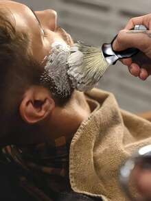 1 Set Luxury Handmade Badger Hair Shaving Brush - Beard Grooming Tool, Ergonomic Design For Easy Grip, Reliable Facial Cleansing And Care Accessory. Suitable As A Birthday Gift For Partner; Essential Holiday Gift For Halloween And Christmas