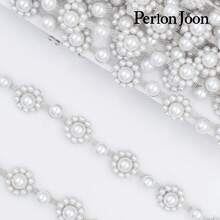 1 Yard Pearl Rhinestone Trim Chain Silver Crystal Diamond Beaded For Sewing Clothing Cake Cup Blazer Dresses Decoration - Silver-2 - View 10