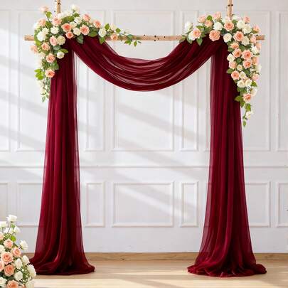 1pc Burgundy Wedding Arch Fabric, Size 75cm/160cm X 600cm/800cm, Sheer Tulle Backdrop Curtain, Suitable For Wedding Ceremony, Party Ceiling Decor