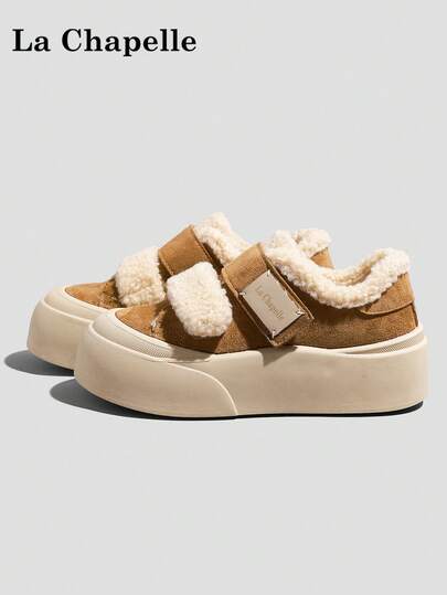 1双 La Chapelle 女士休闲鞋，软底，保暖，魔术贴搭扣，低帮，户外平底鞋，通勤鞋，圆头，低跟，纯色，优雅软底，适合徒步旅行、毕业照等场合，平底鞋，女士低帮保暖皮鞋