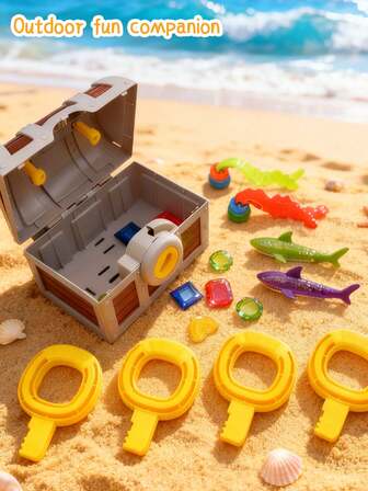 19件套潜水宝箱泳池玩具，10颗彩色大钻石套装（含四把钥匙）、两片海藻、两条鲨鱼，适合作为感恩节、圣诞节和万圣节礼物