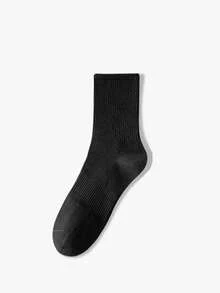1 Pair/5 Pairs/10 Pairs Unisex Solid Color Mid-Calf Socks, Suitable For Daily Wear - Black - View 3