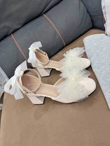 Cute Teenage High Heel Shoes With Beautiful Mesh And Pearl Decor, Suitable For Occasions Such As Birthdays, Family Gatherings, Weddings, Student Festivals And Parties
