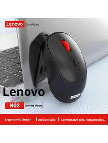 Lenovo N02 Wireless Mouse, 2.4G Wireless Connection, 4 Buttons, Strong Anti-Interference Capability, Smart Sleep Mode, Extended Battery Life, Portable Design, Suitable For Office, Laptop, Desktop And Tablet - Black - View 1
