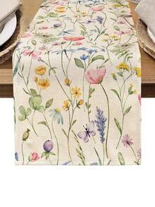 1pc Floral Pattern Printed Table Runner, 4pcs Spring Floral Printed Placemats, Suitable For Holidays, Parties, Birthdays, Dinners, Kitchen & Dining Room Table Decor, All Season Home & Living Decor - Multicolor - View 1