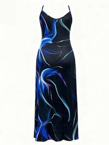 Plus Size Random Floral Print V-Neck Loose Sleeveless Dual Pocket Summer Dress