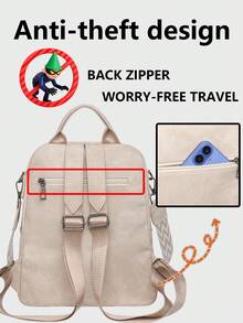 Anti-Theft Vintage PU Leather Backpack, Multifunctional Fashion Daily Bag, Multi-Pocket Lightweight Travel Bag, Large Capacity Minimalist Backpack, Convenient Backpack, Suitable For Students, Nurses, Teachers, Business People, Travel, Commuting, Shopping, Office, Dating, Hiking, Training, Work, Birthday Gift, Holiday Gift - Multicolor - View 8