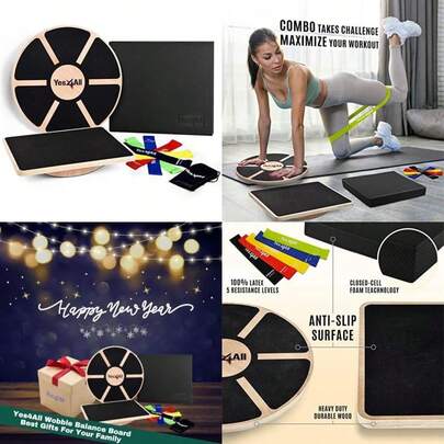 Yes4All Tabla de Equilibrio de Madera Versátil, Entrenador para Terapia Física, Escritorio de Pie y Entrenamiento de Núcleo con Estabilidad en Ejercicios(C. Combo toma desafío)