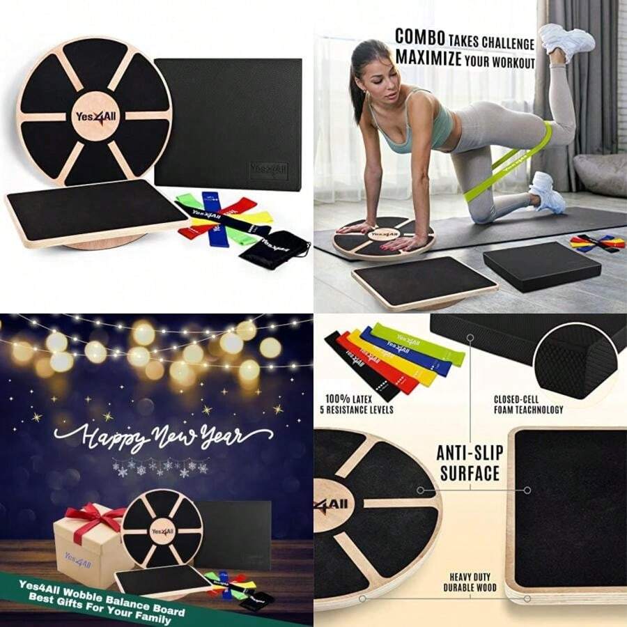 Yes4All Tabla de Equilibrio de Madera Versátil, Entrenador para Terapia Física, Escritorio de Pie y Entrenamiento de Núcleo con Estabilidad en Ejercicios(C. Combo toma desafío) - Multicolor - Ver 1