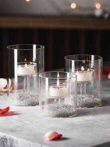 Glass Candle Holder Set,Scented Candles Holders,Set Of 3 Cylinder Glass Decorative Hurricane Candle Holder Clear Votive Candle Holders Table Centerpieces For Dining Room Wedding Parties Home Decorations. - Transparent - View 5