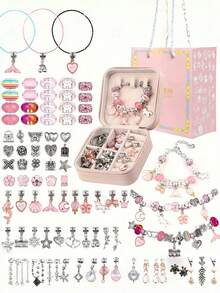 66件套Sofier手链制作套装，女孩首饰盒，首饰制作套装，女孩礼物，DIY手工玩具，生日派对礼物，复活节和新年礼物，情人节礼物