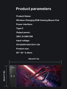 AKKHOO 15W RGB LED Wireless Charging Gaming Mouse Pad, USB Powered, Large Extended Desk Mat (31.5*11.8 Inches), Multi-Color Lighting, Stitched Edges, Non-Slip Rubber Base, Fine-Woven Surface Fabric, Suitable For PC, Laptop, Gaming, Reading, Designed For Professional Gamers - Black - View 11