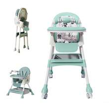 Wintline Baby High Chair, 5 In 1 High Chairs For Babies And Toddlers, Travel Foldable High Chair With Foot Rest, Detachable PU Cushion, Double Removable Tray, Adjustable Height & Recline - 薄荷藍 - 查看 1