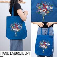 EstiloTendenciaKit De Bordado Para Bolsa De Lona Con PatróN Para Principiantes. Kits De Manualidades De Bordado DIY Para Adultos. Incluye Instrucciones, Dedal, Bastidores De Bordado E Hilos De Colores (CR002 Jinxiumixiang)Calidad PremiumVersióN Mejorada - CR002 qingfengnuanyang azul oscuro - Ver 3
