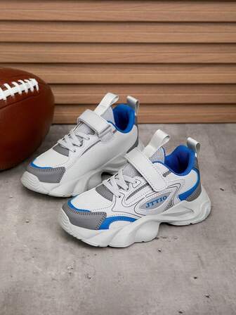 1 par barnskor med färgblock, bekväma, mångsidiga och lätta utomhussportskor, moderiktiga, avslappnade löparskor för pojkar och flickor