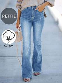 2025 New European & American Minimalist Street Style Casual Everyday Commute Slim Fit Flare Leg Jeans For Petite Women - Medium Wash - View 2
