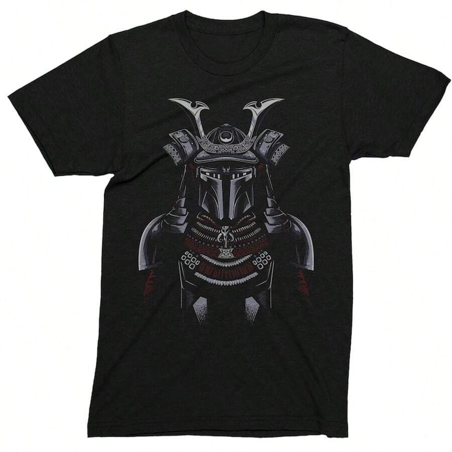 Mandalorian Samurai Unisex T-Shirt Adults & Kids Fun Themed Men's Shirt 100 % Cotton Soft Feel T-Shirt - 黑色 - 查看 1