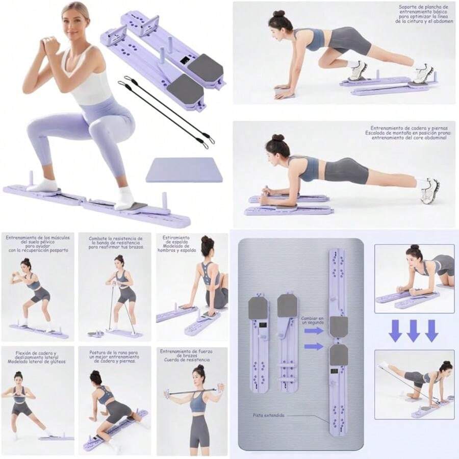 Tabla de Pilates, Equipo portátil de Pilates Reformer y tabla de equilibrio para entrenar en casa,Se puede utilizar para ejercitar brazos, abdominales muslos Equipo de fitness fácil de montar,Púrpura(default) - Multicolor - Ver 1