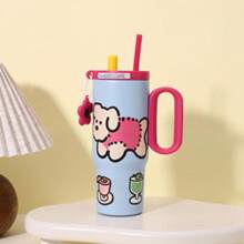 Tea Mug With Handle, Portable, High-Value Car Mug - Light Blue (includes a Small Flower Pendant and Cartoon Stickers) - View 10