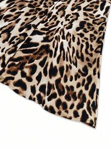HUTENER Leopard Print Color Block Short Sleeve Dress With Turndown Collar, For Women, Spring/Summer - Black - View 4