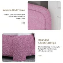 Twin/ Full/ Queen/ King Size Bed Frame, Boucle Upholstered Platform Bed With Headboard, Modern Style, Soft Rounded Corners, No Box Spring Required, Easy Assembly, Twin/ Full/ Queen/ King/ California King, Beige/ Grey/ Pink/ White/ Light Grey/ Black/ Green - 玫紅色 - 查看 3