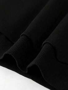 Sudadera informal con capucha para mujer, con cordón ajustable y estampado gráfico, mangas largas y caídas. - Negro - Ver 6