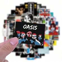 50张绿洲乐队贴纸 - 英伦摇滚主题海报风格贴纸，摇滚乐迷的完美礼物 | 适用于笔记本电脑、吉他、滑板和派对装饰 - 彩色 - 查看 5