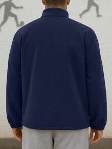 男士抓绒拉链立领夹克 - 多功能外套，适合滑雪、徒步、露营和日常寒冷天气通勤，冬季适用，滑雪 - 藏蓝色 - 查看 3