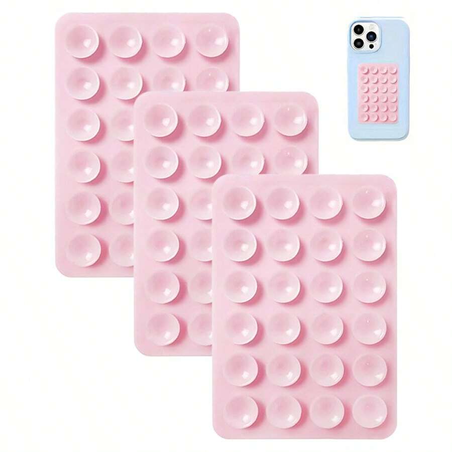 3pcs Silicone Suction Cup Phone Holder, Waterproof Sticky Base Suitable For Most Phones, Universal Finger Grip For Selfie & Video, Light Pink Compatible With IPhone, Android Phone, Gift For Birthday, Family, Friends Gifts Birthday Bathroom Phone Stand Phone Accessories Sticky Stand