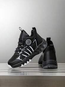 1 par de zapatillas de baloncesto para niños, zapatos deportivos para exteriores, zapatos casuales, nuevos zapatos de moda cómodos y transpirables con bloques de color para niños - Gris - Ver 9