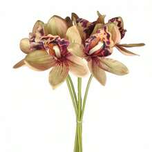 Artificial Orchid Faux Flower Bouquet Fake Flowers With Stems For DIY Bouquet Table Centerpieces Wedding Party Home Decor - 紅棕色 - 查看 5