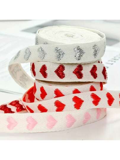 10 meter/rulle Miandudu broderat hjärtband - 16 mm brett rött och vitt randigt handgjort gör-det-själv-band för presentinslagning, buketter (flerfärgade alternativ), festliga dekorationer, handgjord broderi
