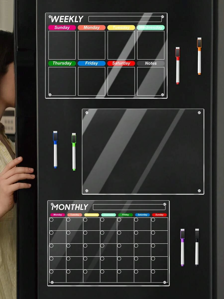 1pc Transparent Magnetic Acrylic Weekly Planner Calendar Memo Board, Dry Erase Magnetic Fridge Sticker Display Board, Home Message Writing Board - Multicolor - View 1