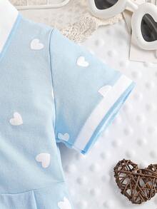 女童翻领爱心印花短袖polo衫连衣裙，夏季 - 淺藍色 - 查看 4