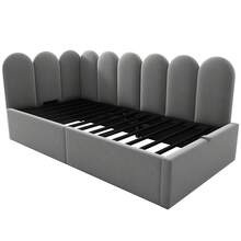 Upholstered Daybed 90x200 Cm, Daybed Sofa Bed With Hydraulic Storage, Children's Bed With Metal Slatted Base, Velvet, Grey, Without Mattress - Grey - View 8