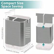 Toothbrush Holder Toothpaste Organizer Drainage Bathroom Vanity, Detachable Anti - Slip Brushed Nickel Toothpaste Storage Caddy 3 Slots With Drainage Holes Brush Stand - Bạc đánh bóng - Xem 6