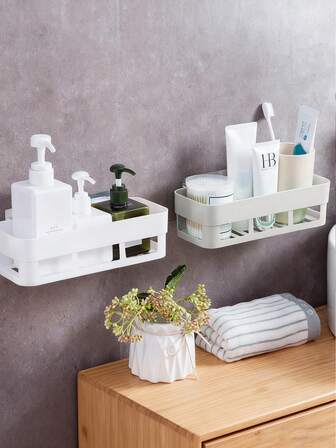 Wall-Mounted Bathroom Storage Rack, Perforation-Free Storage Rack Bathroom Wall Toiletries Cleaning Rack,Plastic Draining Organizer With No-Trace Stickers, Multi-Functional Shower Caddies Toiletries And Accessories, Shower Caddies,Large Capacity Wall Mounted Storage Shelf For Bathroom, No Drilling Required, Space Saving, Easy To Install