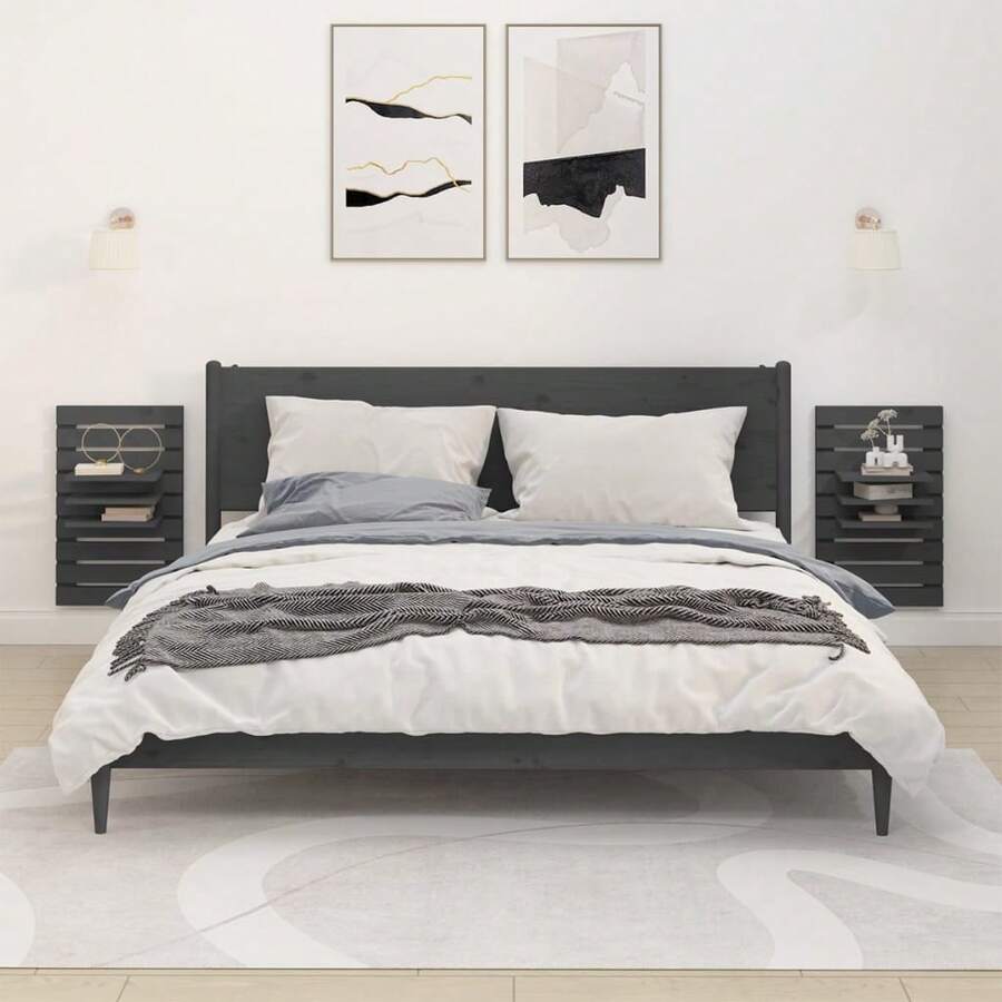 Mensole da comodino a parete vidaXL, 2 pezzi, grigie, in legno massello di pino. - Multicolore - Visualizzare 1