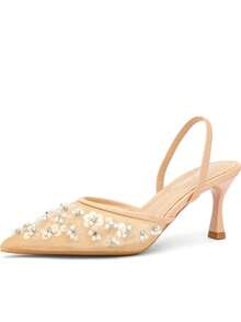 Women's Pointed Toe Buckle Design Fashionable High Heels, Versatile For Daily Wear - Gold - View 2