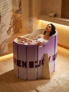 成人便携式折叠浴缸 - 大号 33.4 英寸 * 21.6 英寸 * 29.5 英寸，双人独立式深浸浴缸，无需安装，热水浴缸，适合室内外使用，可折叠，隔热性能优异。浴室用品，浴室工具 - 彩色 - 查看 5