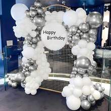 5/10/12 pulgadas Globos de fiesta blancos y plateados, 30/80/120/200 piezas Globos de látex gruesos, Globos blancos y plateados metálicos para decoración de fiestas de cumpleaños, bodas, aniversarios, Año Nuevo, baños, fiestas de compromiso, despedidas de soltero - Plata blanca - Ver 5