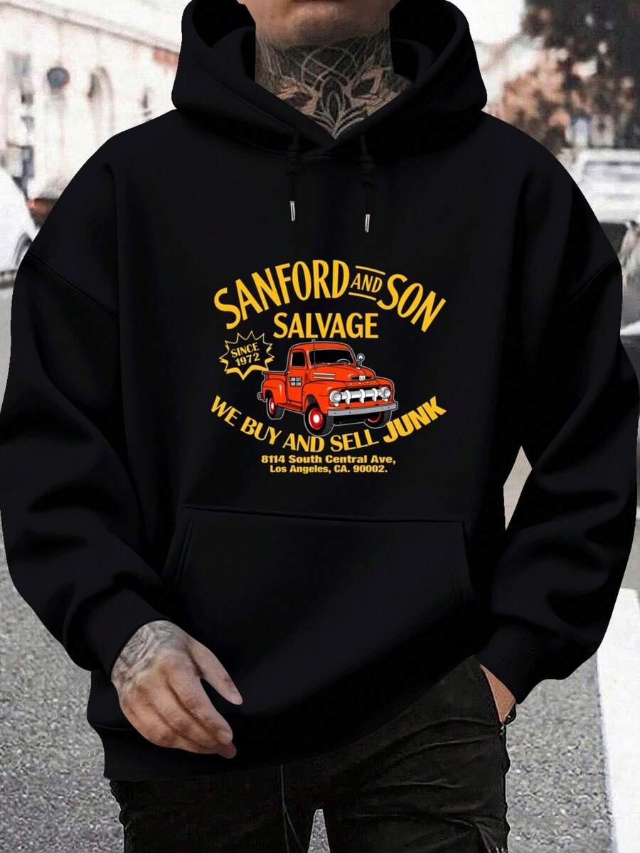 Plus Size Herren Kapuzenpullover Lässiger Straßen Hoodie Druckmuster - Schwarz - Übersicht 1