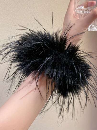 1pc Solid Color Extra Large Feather Scrunchie, Fluffy Hair Tie, Ponytail Holder, Autumn/Winter Elegant Hair Accessory+Winter Gear+Gloves Bear+Christmas
