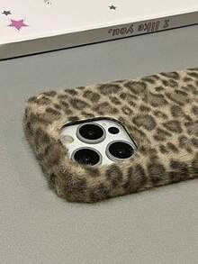 韩版豹纹毛绒手机壳，兼容 17 Pro Max、Apple 16、个性化创意 16 Pro、全包式 14 Pro、防摔 13 保护套，秋冬款 - 棕色 - 查看 2