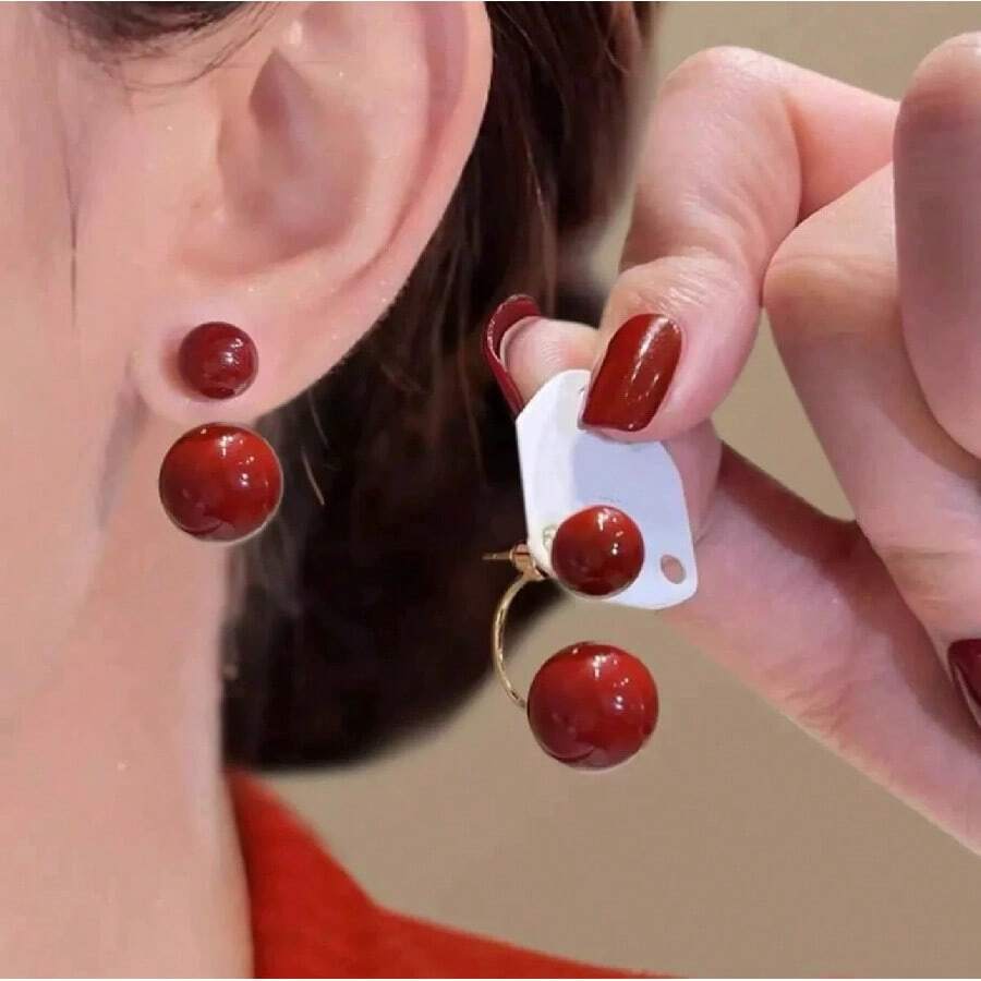 1 par de pendientes de perla blanca, de uso doble, estilo de nicho, pendientes versátiles - Pendientes blancos de dos vías - Ver 1