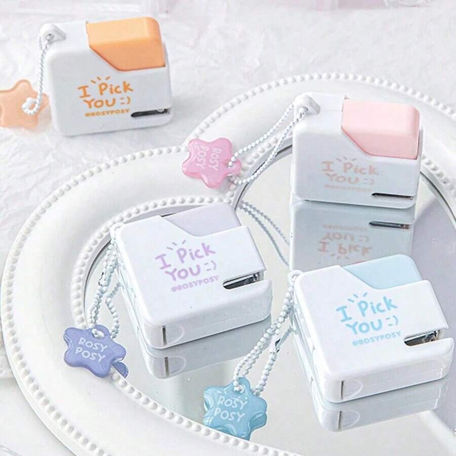 Rosyposy 1PC Cute Mini Stapler Color Stapler Set With 40pcs 10# Staples Binding Tools Block Shape Stationery School Office Supplies Back To School - Multicolor - View 1